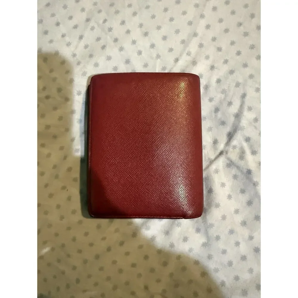 Red Burberry Saffiano leather bifold wallet